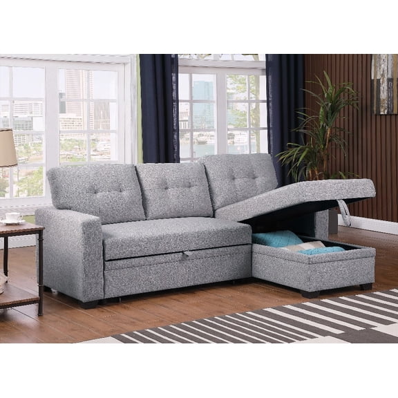Modern Upholstered Pull-out Sectional Sofa with Chaise (85×80×75cm, Fabric, Living Room, Storage Feature)