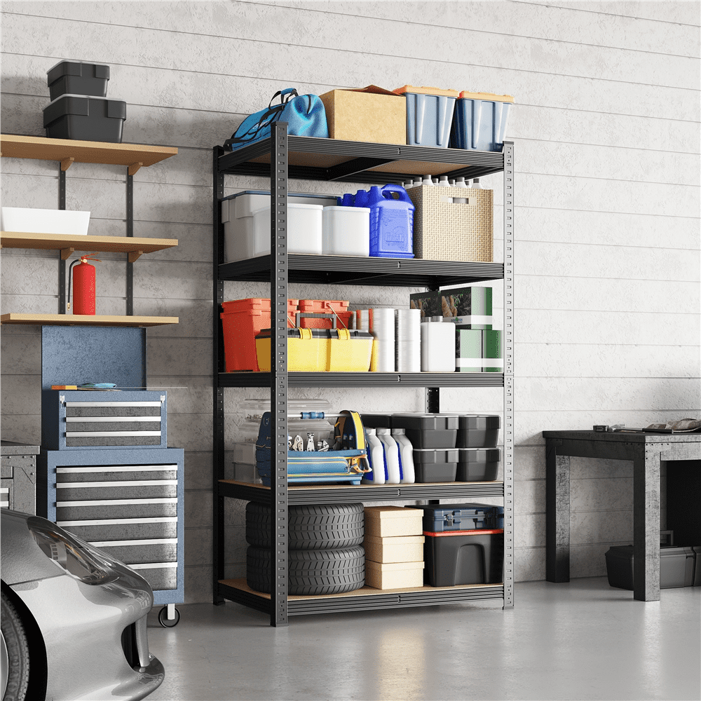Alden Design 5-Shelf Boltless & Adjustable Steel Storage Shelf Unit, Black, 2 Pack