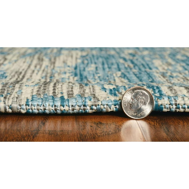 8'X11' Teal Machine Woven Abstract Strokes Indoor Outdoor Area Rug 8'X11' Teal Machine Woven Abstract Strokes Indoor Outdoor Area Rug