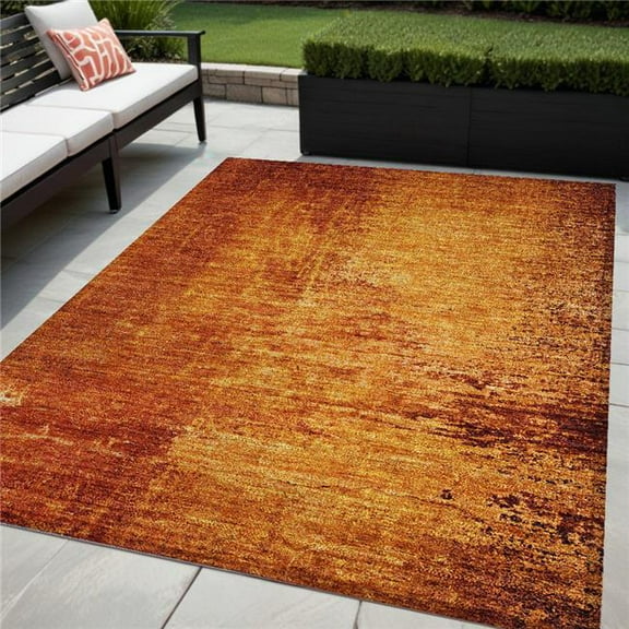 HomeRoots 562717 5 x 8 ft. Orange Abstract Washable Non Skid Indoor Outdoor Rectangle Machine Woven Area Rug