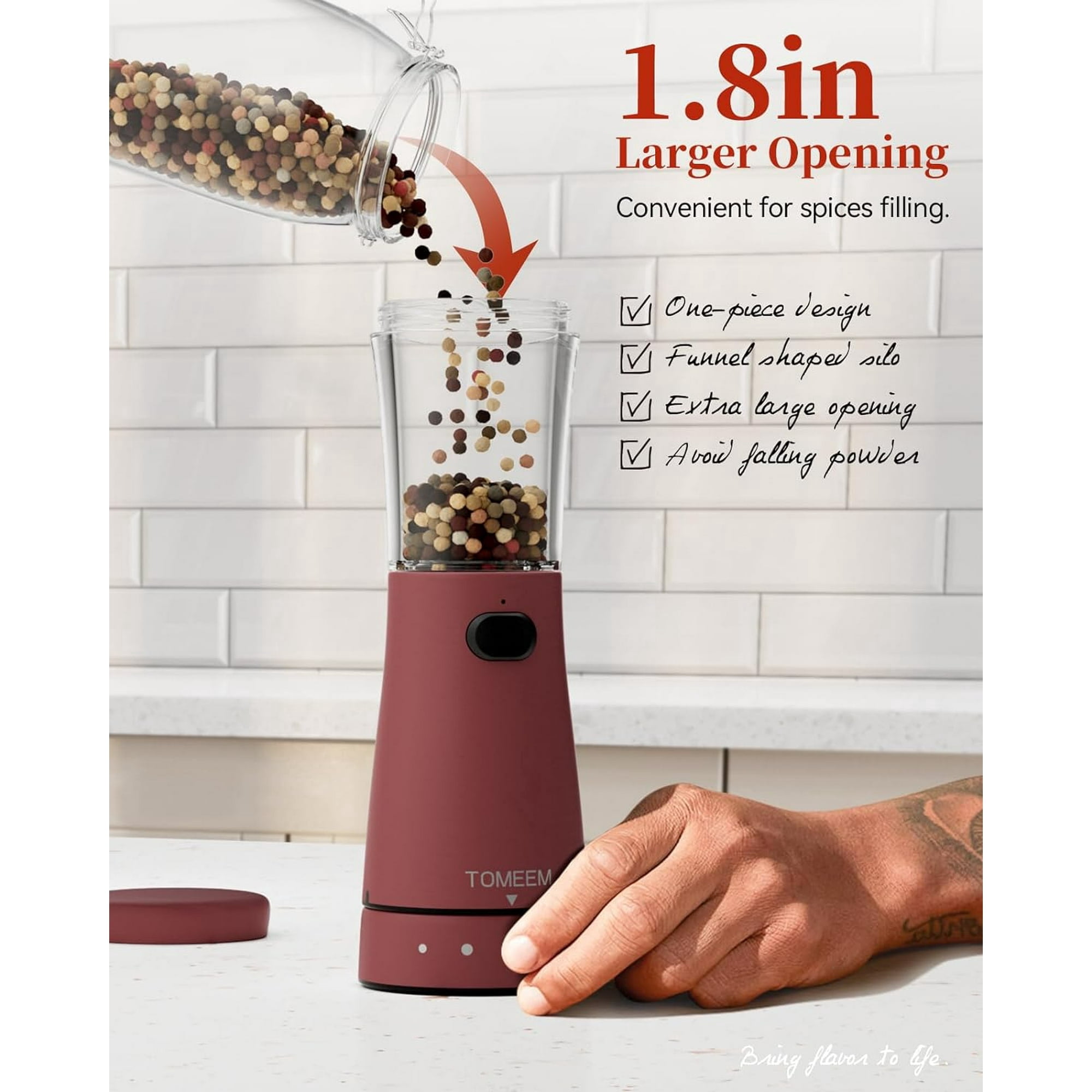 Tomeem Electric Salt and Pepper Grinder Set with LED lights, 5-level Adjustable Coarseness, Rechargeable Automatic Salt and Pepper Grinder Set