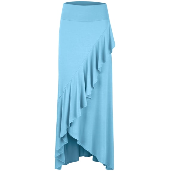 Made by Johnny Women's Wrapped High Low Ruffle Maxi Skirt M AQUA