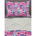 thumbnail image 3 of Love Comforter & Sham Bedding Set, Doodle Sketchy Hearts in Squares Romance Girls Design, 3 pcs Duvet Set Microfiber Filling Quilt, 5 Sizes, Pink Blue Cream, by Ambesonne, 3 of 4