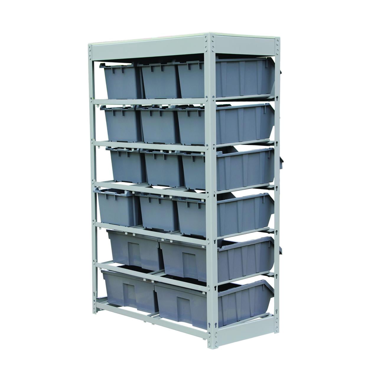 King's Rack 6-Tier Metal Organizer Shelving Rack with 16 Bins in Gray
