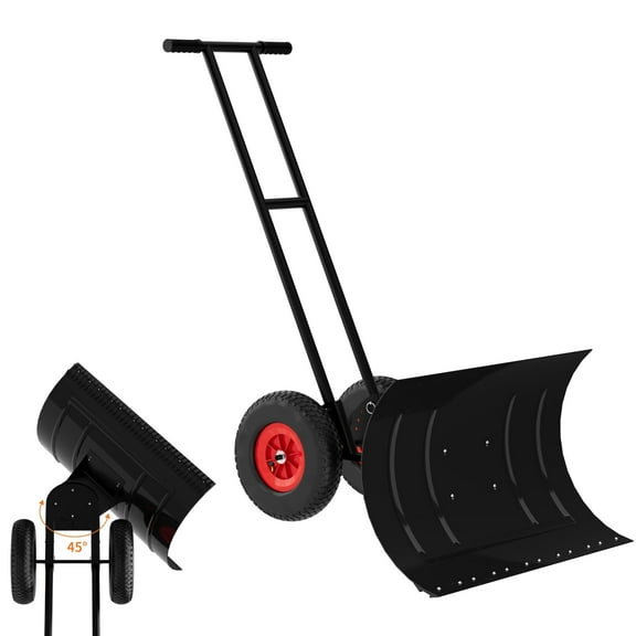 Emorefun 40" Heavy Duty Snow Shovel, Large Snow Pusher Shovel with Wheels and Adjustable Handle for Doorway, Sidewalk, Deck, Black