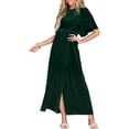 thumbnail image 1 of Bonanza de Rabais, Robe en Velours Unie pour Femme à Manches Courtes et Col Rond, Robe en Velours, Robe à Manches Courtes, Robe à Col Rond Essentiels du Quotidien/100 % Polyester, Vert, Sopatenor, 1 of 8