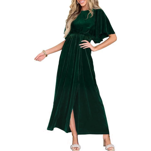 Bonanza de Rabais, Robe en Velours Unie pour Femme à Manches Courtes et Col Rond, Robe en Velours, Robe à Manches Courtes, Robe à Col Rond Essentiels du Quotidien/100 % Polyester, Vert, Sopatenor