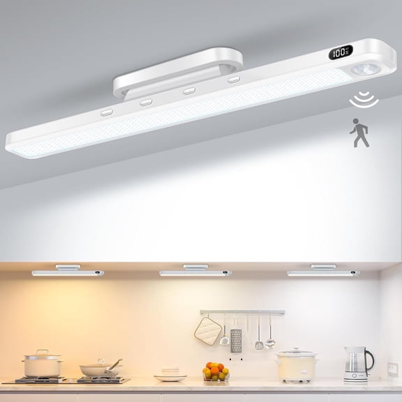 WILLED 120 LED Motion Sensor Under Cabinet Light, Rechargeable Closet Light Bar with Battery Level Display, Magnetic Wireless Mirror Light for Wardrobe Desk Kitchen