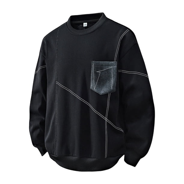 pstuiky camisa de manga larga para hombre, Sudadera con capucha y bolsillo de cuello redondo y manga larga de color liso para hombre Tops casuales para hombres m