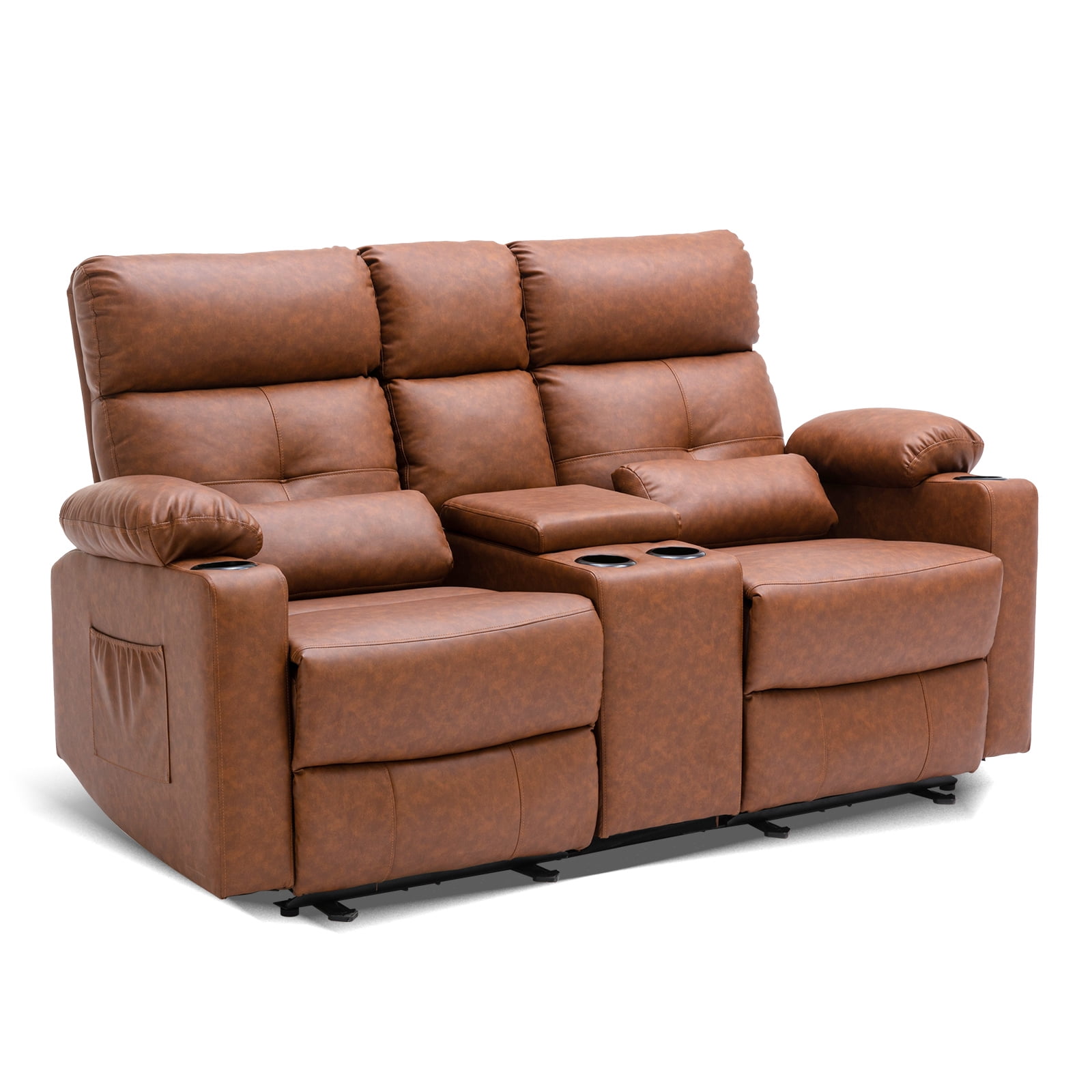 PYOIER Reclining Loveseat Sofa With Massage & Heating, Black