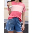 thumbnail image 2 of YOUYEDIAN Tween Girls Summer Shirts Short Sleeve Color Block Tops (Pink, 3-4 Years), 2 of 5