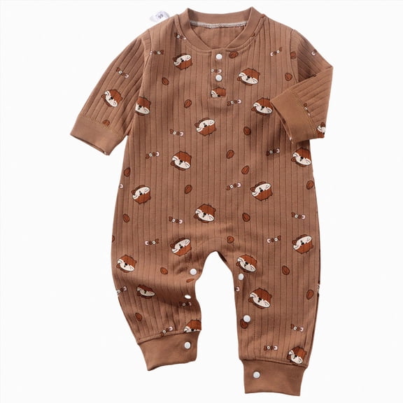 Splozh Baby Clothes Boy 3 6 9 12 18 Months Baby Long Sleeved Bodysuits Newborn Clothes Underwear Pajamas Rompers Home Clothes,Brown,0-3 Months