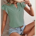 thumbnail image 2 of Blusa de manga corta con volantes Blusa de manga corta con escote en V y estampado de rayas para mujer Lady Green L, 2 of 6