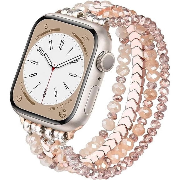 Multi-Layer Crystal Beaded Watch Band, Handmade Beads Bracelet Strap Compatible for Apple Watch Series, Women’s Elegant Replacement Wristband