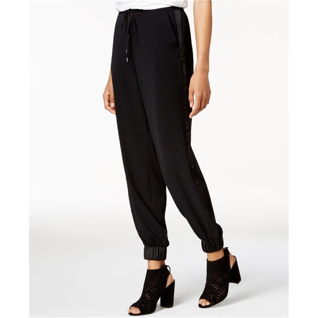 bar III Pantalones jogger casuales con ribete en contraste para mujer, negro, XX-Large
