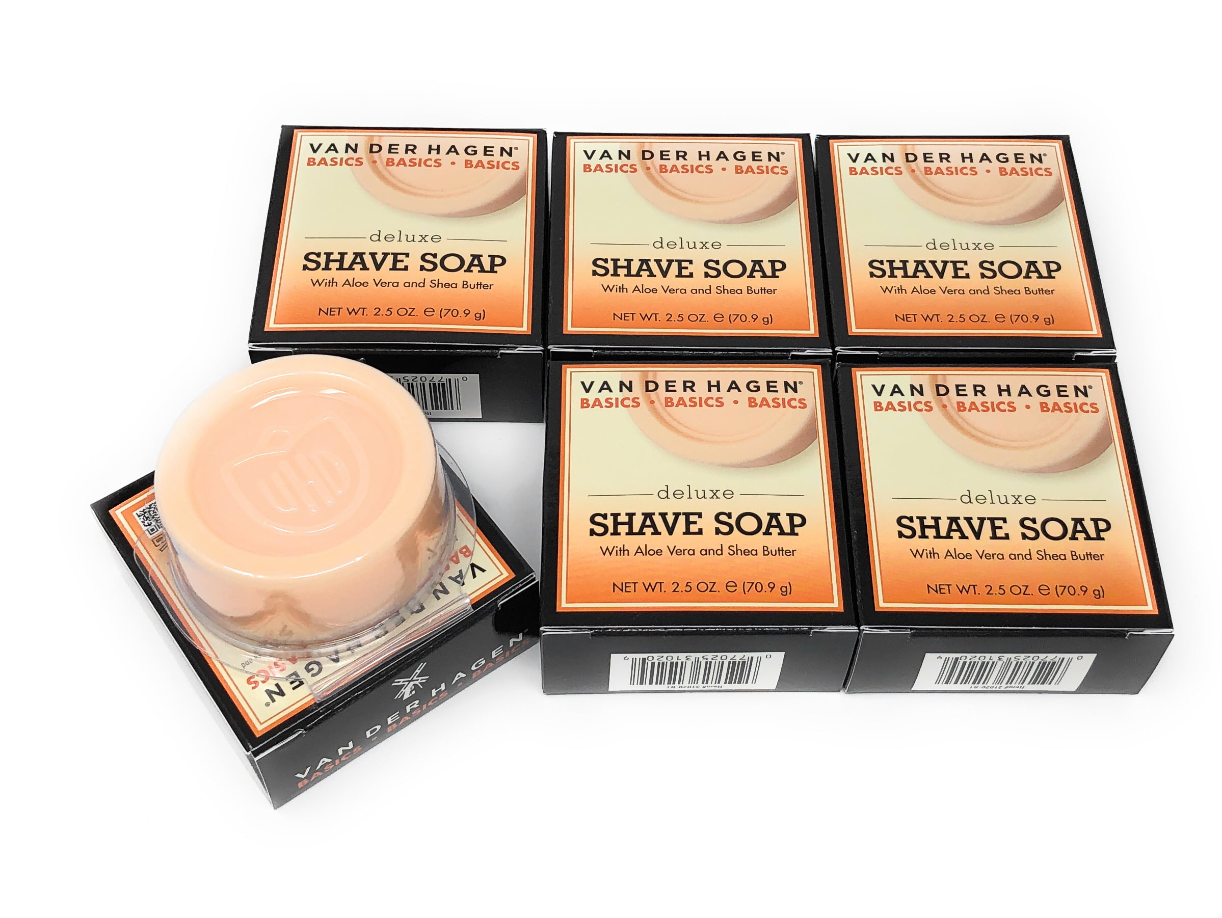 Van Der Hagen Deluxe Shave Soap with Aloe Vera and Shea Butter 2.5 oz (Pack of 6)