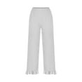 thumbnail image 5 of Fashion Olyvenn Cotton Linen Solid Cropped Pants for Women Summer Elastic Waist Straight Wide Leg Boho Beach Trouser with Pockets White XXL, 5 of 6
