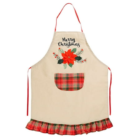 

New Christmas Decorations Big Red Flower Linen Apron