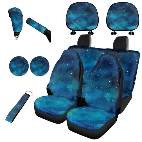 Garronmavis Front & Rear Car Seat Covers with Lanyards Key Ring Car Cup Coaster Headrest Cover Handbrake and Gear Shift Knob Sleeve Handbrake and Gear Shift Knob Sleeve Set of 11pcs Decor Protector