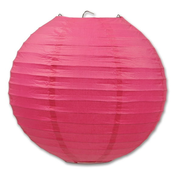 Beistle Club Pack of 18 Round Cerise Pink Hanging Paper Lanterns 9.5"