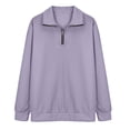 thumbnail image 4 of Boys Quarter Zip Pullover, Hoodless Sporty Sweatshirt with Ribbed Cuffs, Solid Color Long Sleeve Top for Kids, Youth Athletic Casual Wear Purple 150, 4 of 6