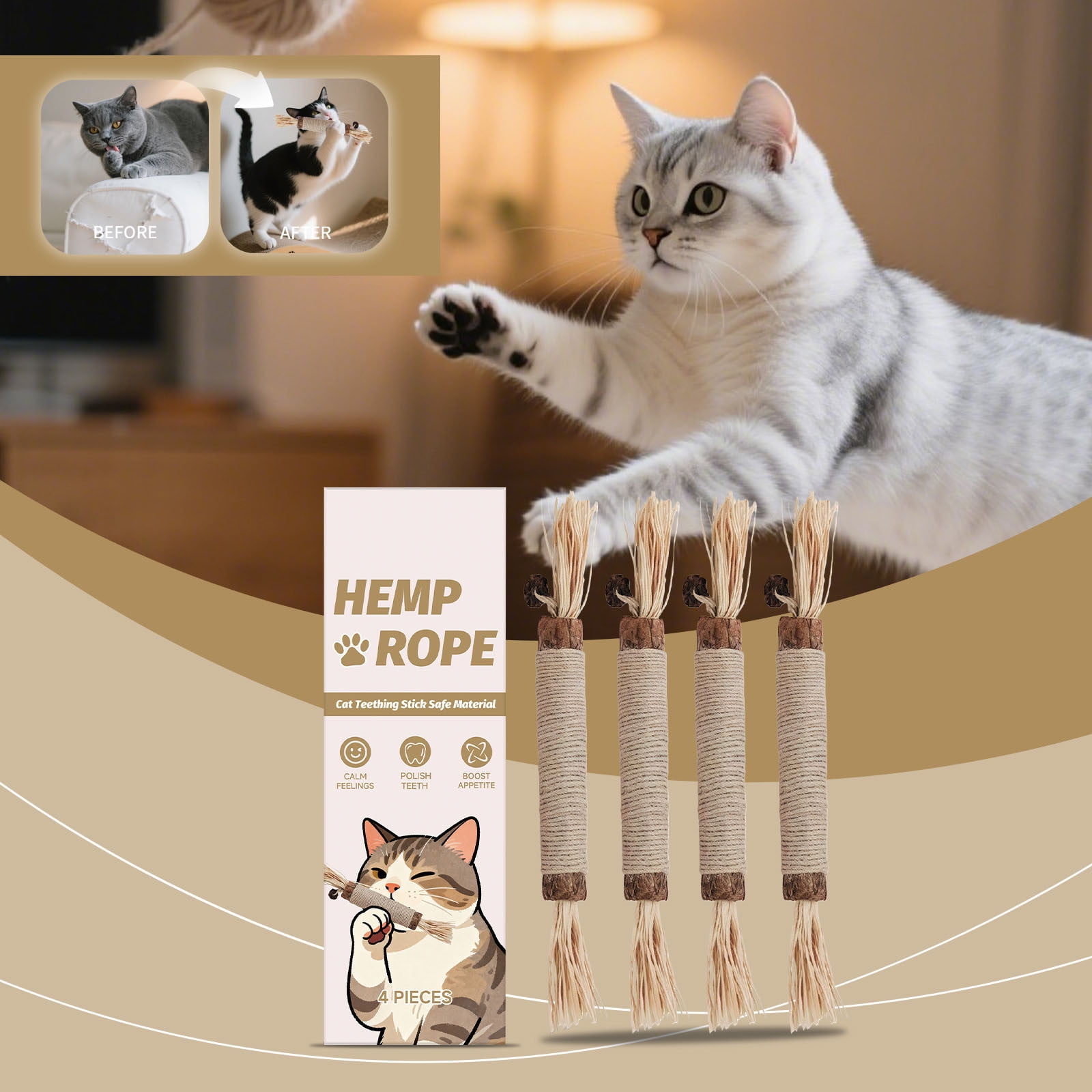 3 Set of Chew Toys Catnip Toys Teeth Grinding Sticks 4-Piece Set