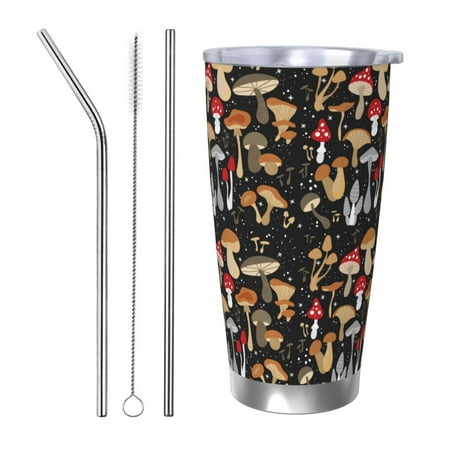 

Ocsxa Various Mushrooms Pattern 20oz Travel Coffee Mug with Flip Lid Stainless Steel Insulated Insulated Coffee Mug Thermal Cup with Splash Proof Sliding Lid-Straw Three-piece Set