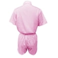 thumbnail image 7 of Cagogo Women's Striped 2 Piece Set Collared 3/4 Sleeve Shirt Drawstring Shorts Casual Lounge Outfits Summer Cruise Travel Airport Clothes Matching Tracksuit, Pink XL, 7 of 7