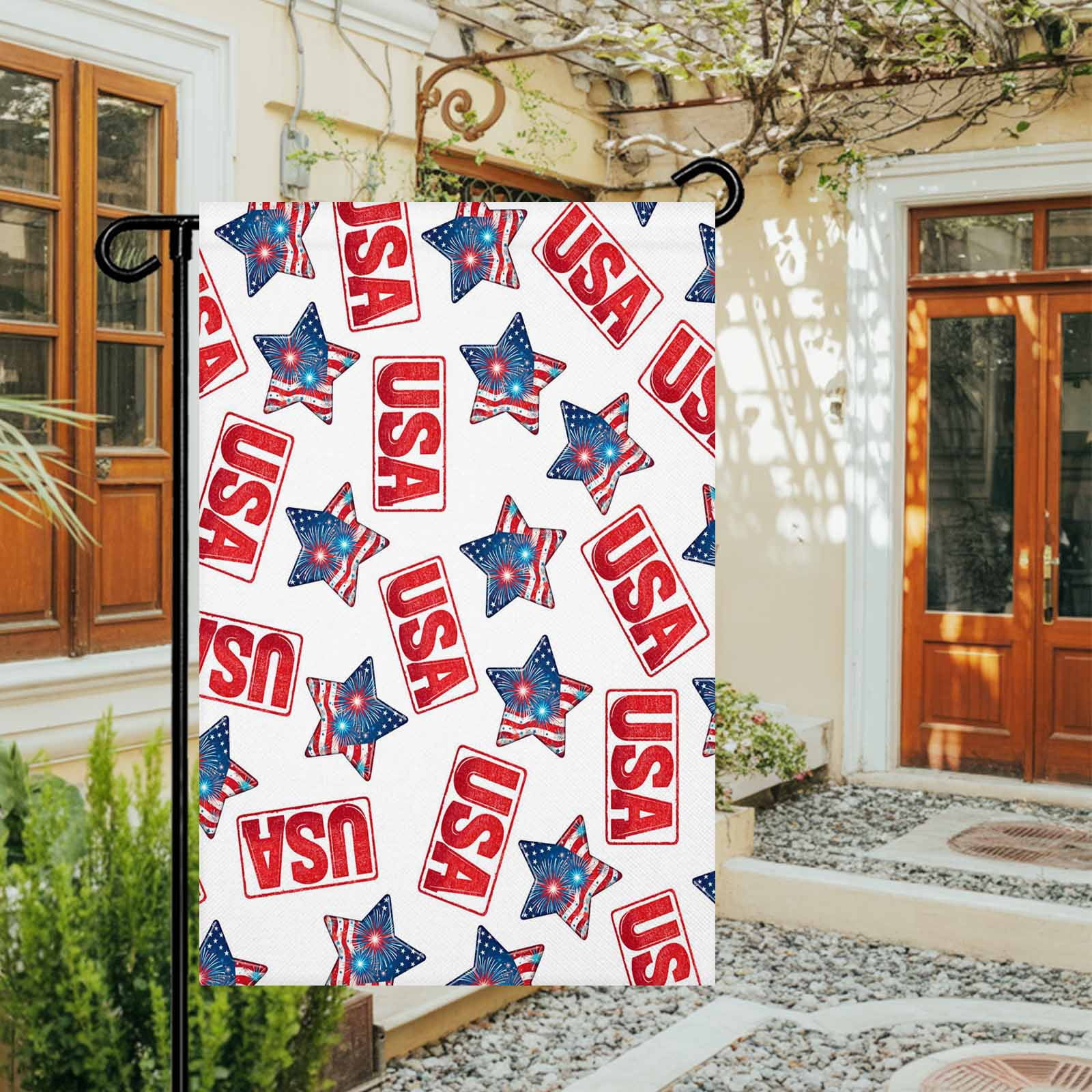 4th of July Garden Flags USA Flag Garden Flag Double Sided Welcome Flag Patriotic Star Stripes Fireworks Independence Day Yard Flags for Outdoor Lawn Porch Memorial Day Holiday Decor 28x40 Inch