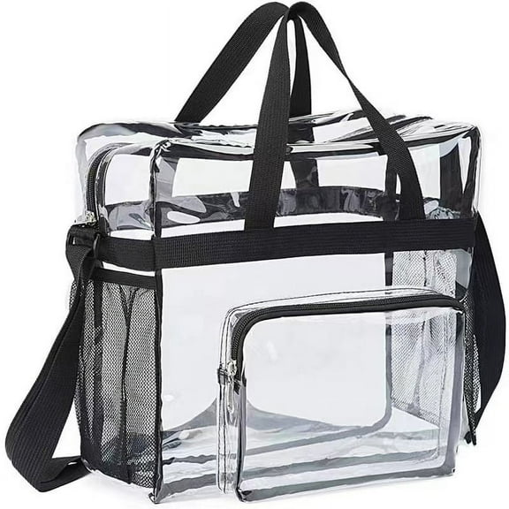 Clear Bag Stadium Approved,Stadium Security Travel & Gym Clear Tote Bags,12"x 6"x12"（black)