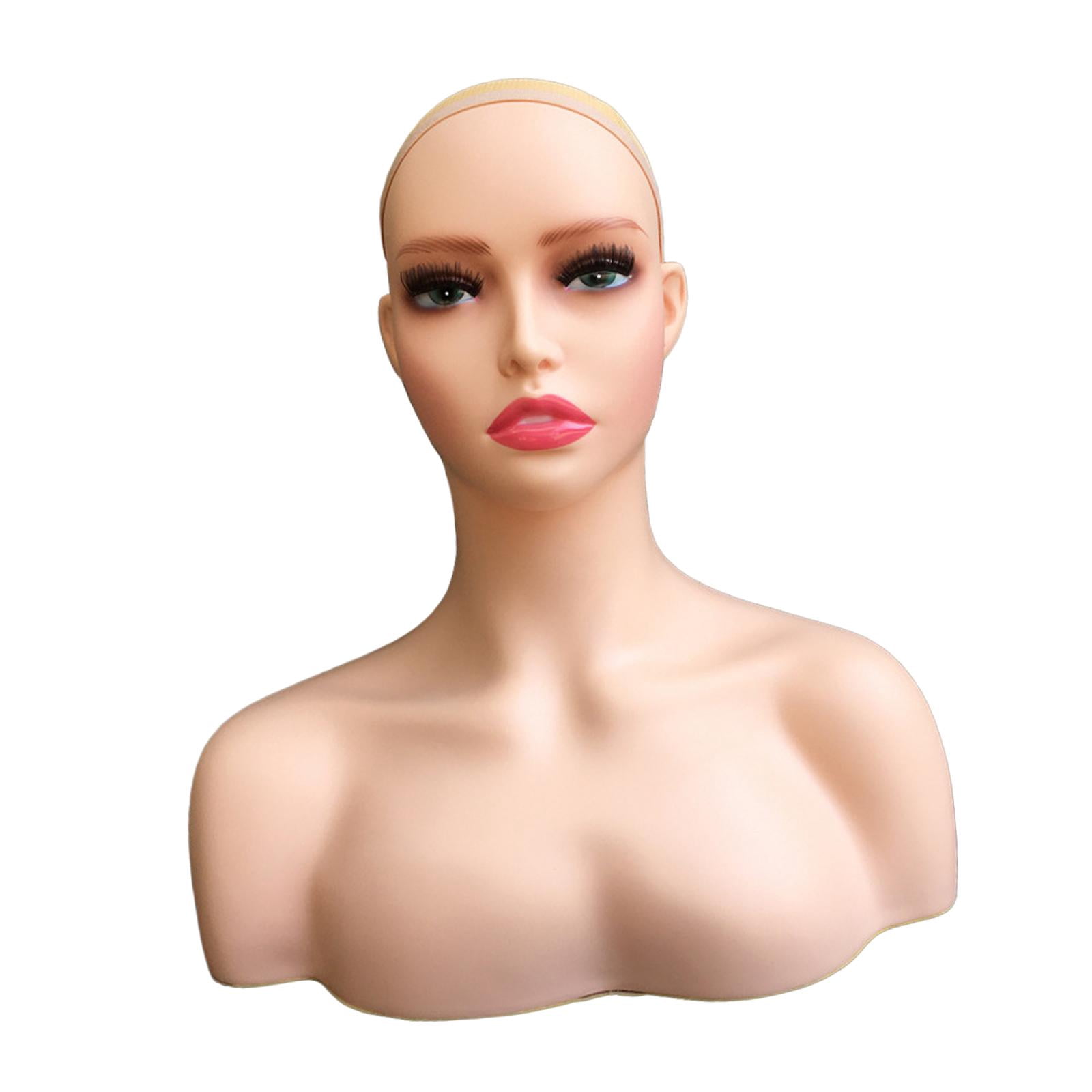 Female Mannequin Head Display Model Brown Cosmetology Holder Bald Manikin Head for Display Making Home Style H