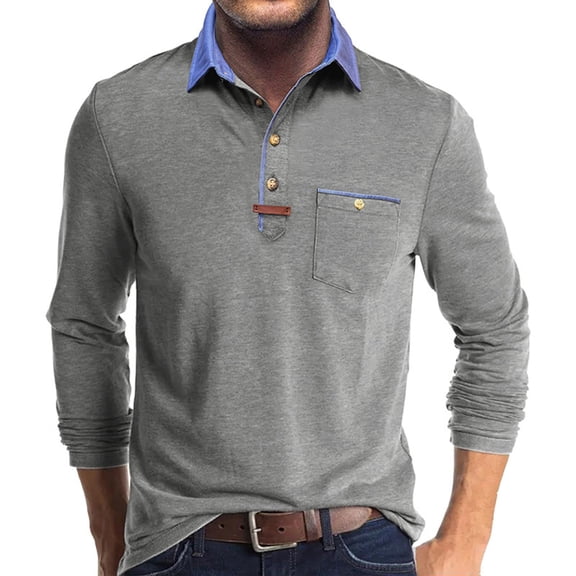 Yijfswar Mens Shirts with Pocket Long Sleeve Collared Button Work T Shirts Solid Basic Golf Shirt for Sports & Casual Wear, Size XL