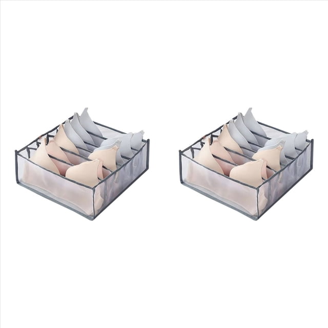 2X Organizador de Ropa Interior, Sujetador, , Organizador de Ropa con Cajón Plegable Lavable (Gris-6 Rejillas)