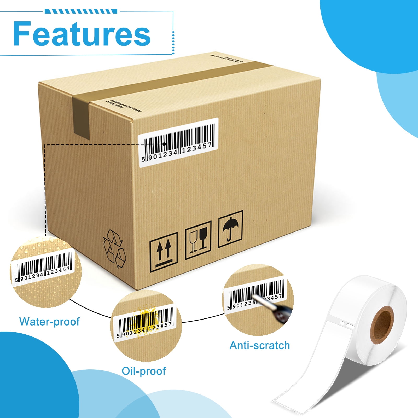 NineLeaf 6 Rolls Compatible for DYMO 30320 1-1/8 in x 3-1/2 in Shipping Address Barcode Mailing Direct Thermal Labels, 260 Labels Per Roll