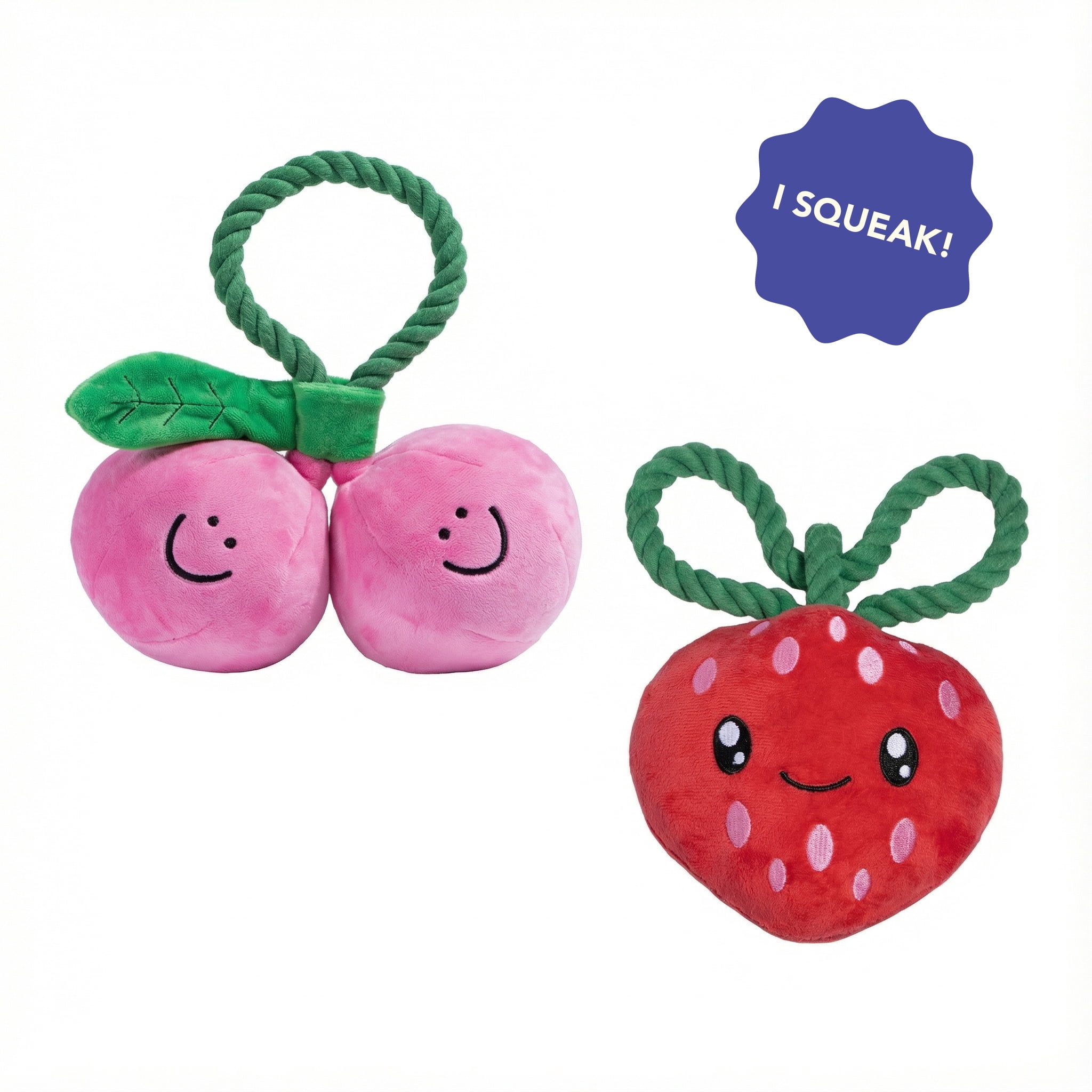 Oodles Durable Cherry and Strawberry Plush Dog Toy Set, Multicolored, One Size