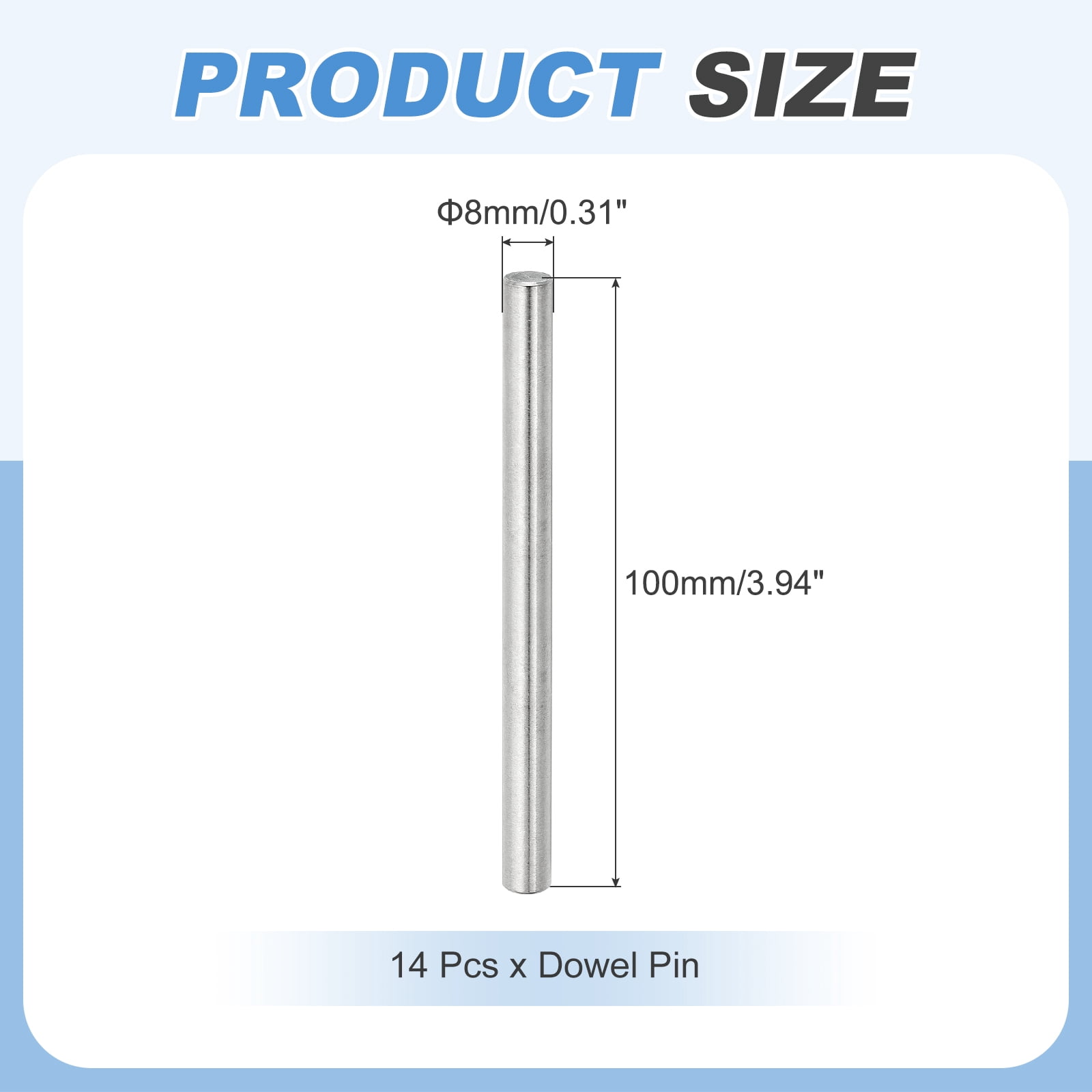 14Pcs Dowel Pin 8mm x 100mm Shelf Support Pin 304 Stainless Steel