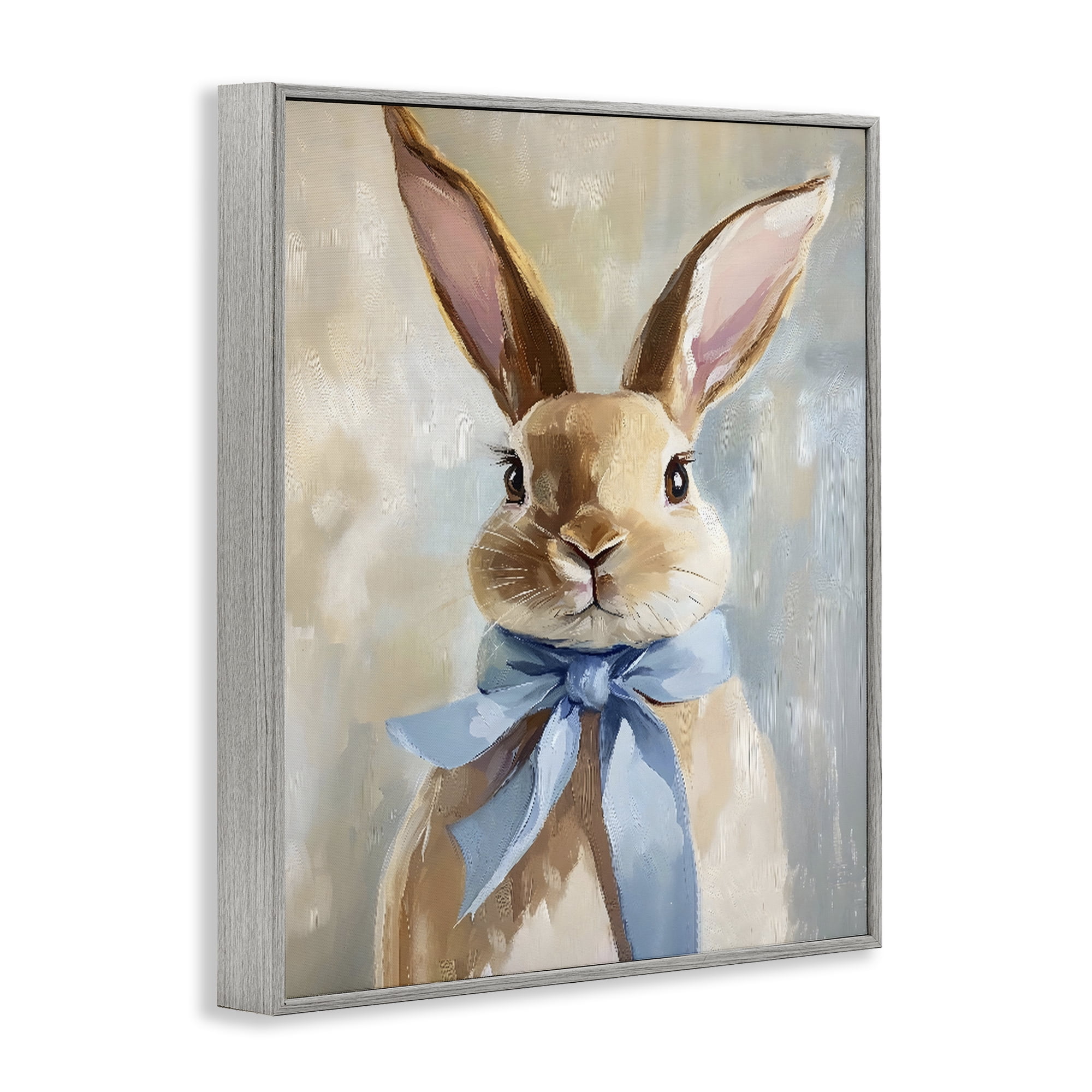 Stupell Industries Bunny with Blue Bow Gray Framed Giclee Art, design by The Prints Vibe