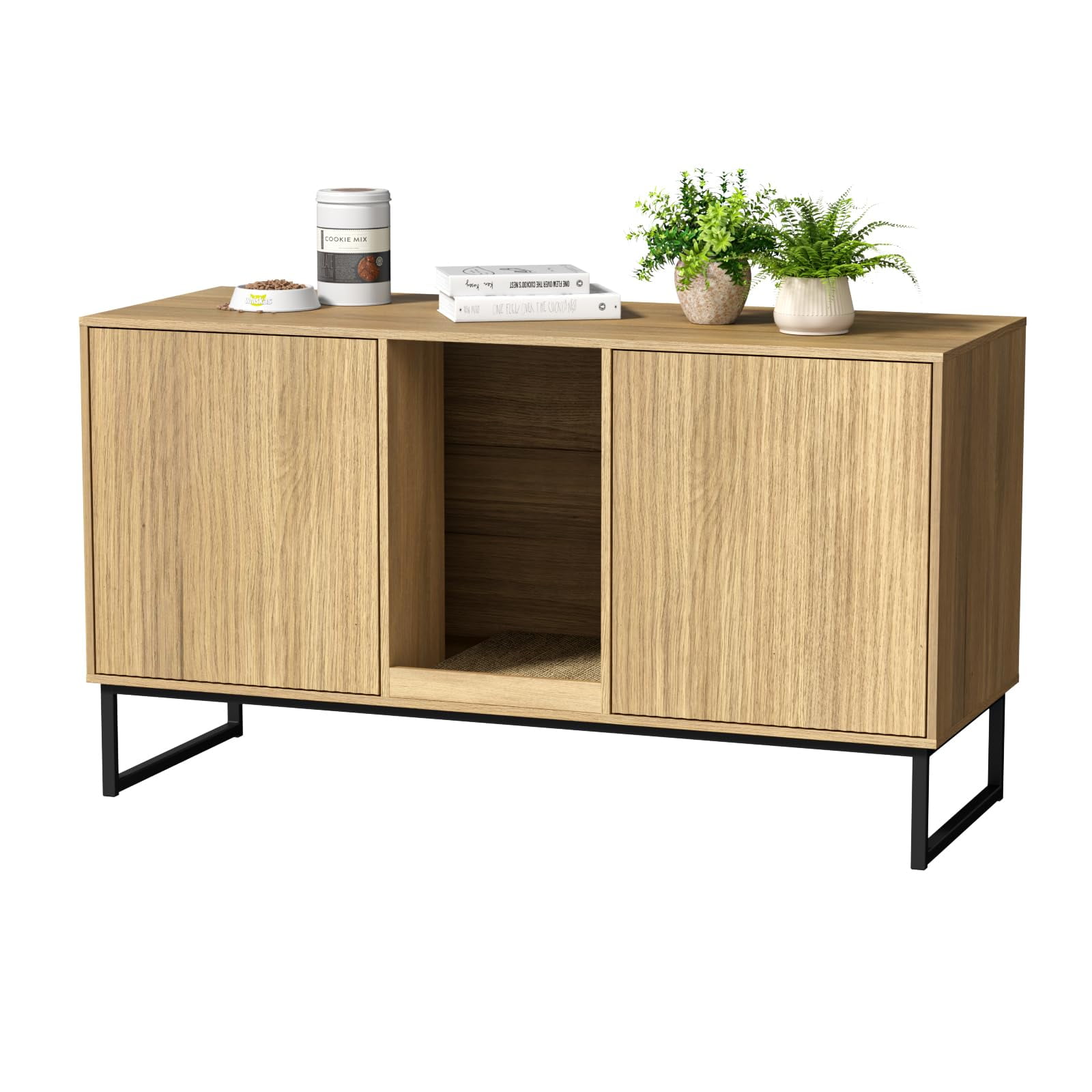 VEANERWOOD Cat Litter Box Enclosure with Hidden Entry and Two Cabinet Doors, Multi-Functional Cat Washroom