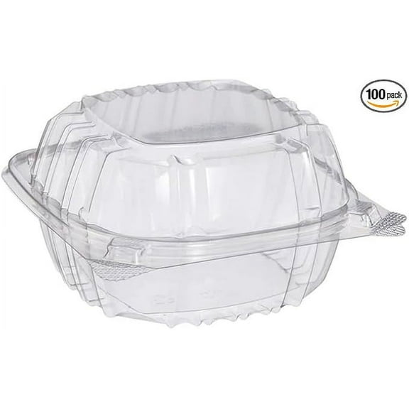 Dart C57PST1 Clear Plastic Seal Hinged-Lid Food Containers 6 x 6" [BULK] (100 Pack)