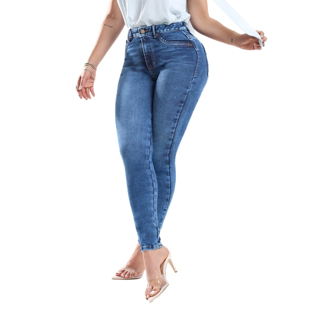 Jeans Skinny Tiro Medio Savi SB4756C Azul Stretch Mujer