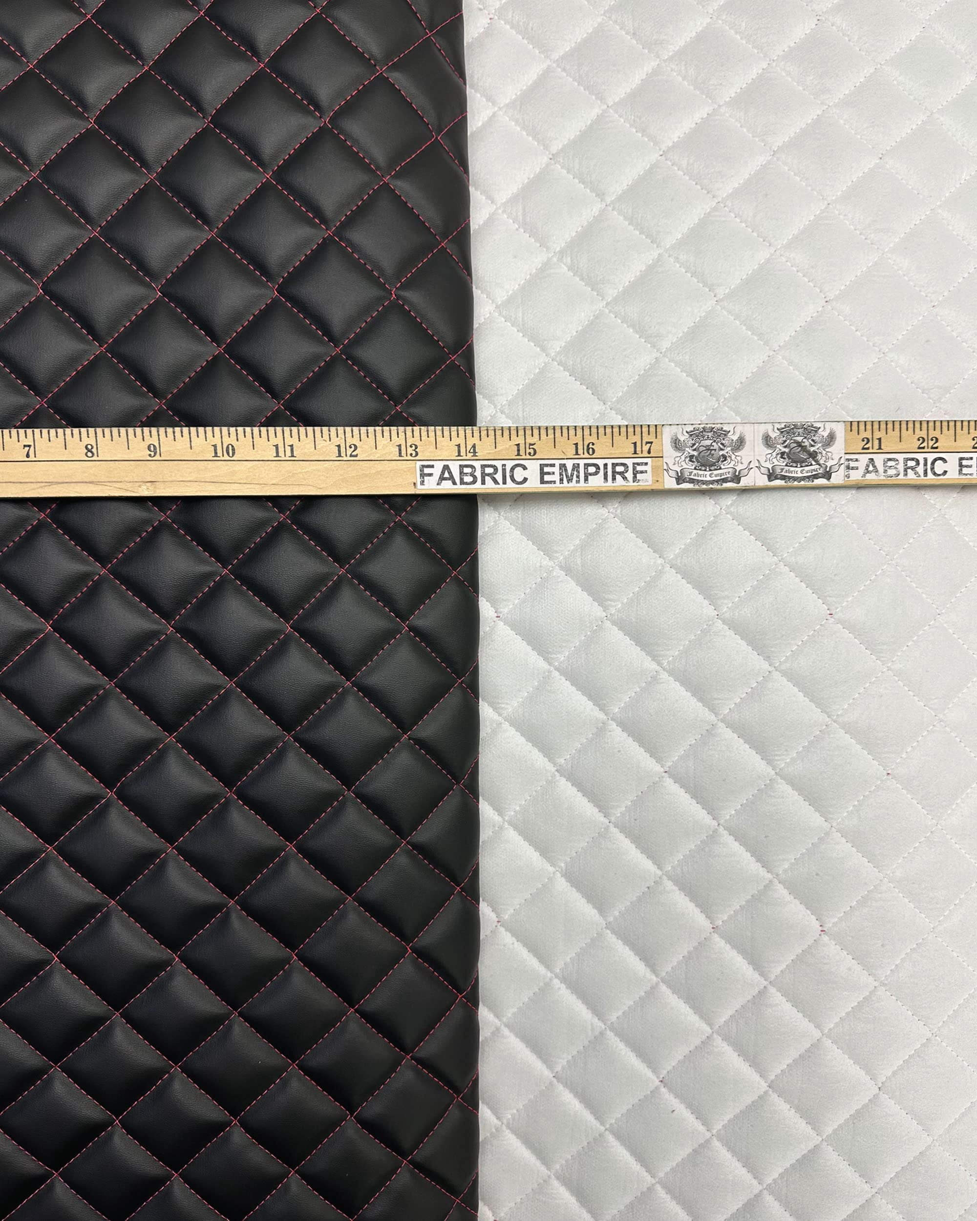 Quilted Padded Vinyl Fabric w 3/8" Foam Backing Smooth Grain Texture 2"x2" Diamond Upholstery /52" Wide/Sold by The Yard - Padded Wall Covering, Accent Wall, Craft n Sewing Vinyl (Black, Red Thread)