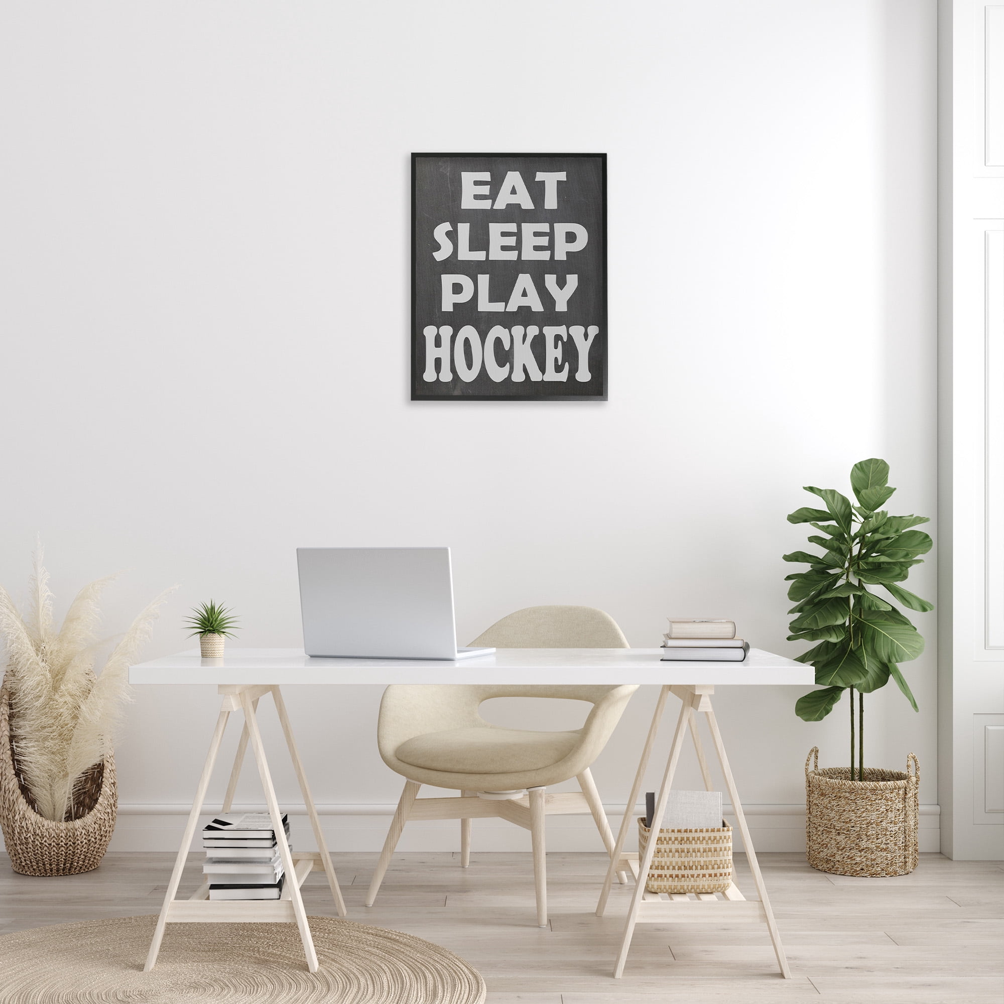 Stupell Industries Eat Sleep Play Hockey Sports Painting Black Framed Art Print Wall Art, 24 x 30