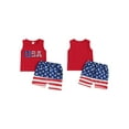 thumbnail image 2 of vera natura 4th of July Toddler Boys Outfits Fuzzy Letter Embroidered Tank Tops and Stripe Stars Print Shorts 2Pcs Clothes Set, 2 of 9