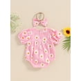 thumbnail image 3 of Mevireiy Baby Girls Daisy Bubble Romper Short Sleeve Onesie Bodysuit Summer Outfits,Pink,0-3 Months, 3 of 7