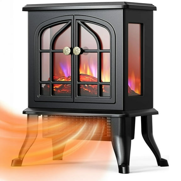 Vebreda MK6 Electric Fireplace-Indoor Freestanding Space Heater with Faux Log and Flame Effect, Black
