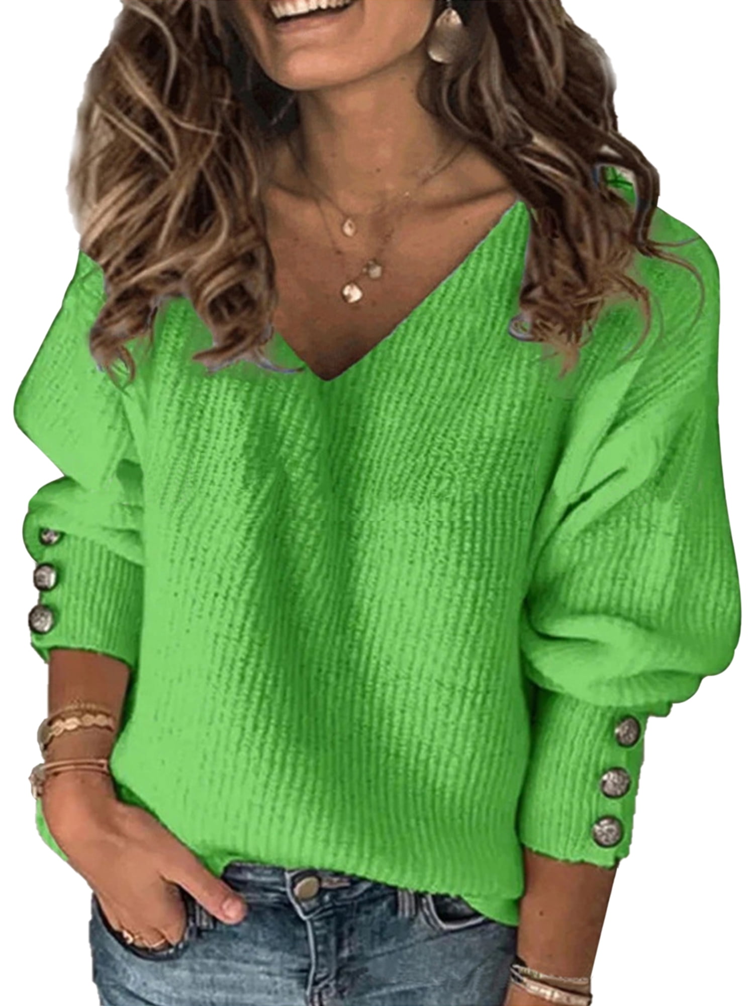 Women Sweaters Under 10 Dollars Winter Turtleneck Fashion Warm Cat Button Long Sleeve Casual Pullover Jumper Tops 5XL 