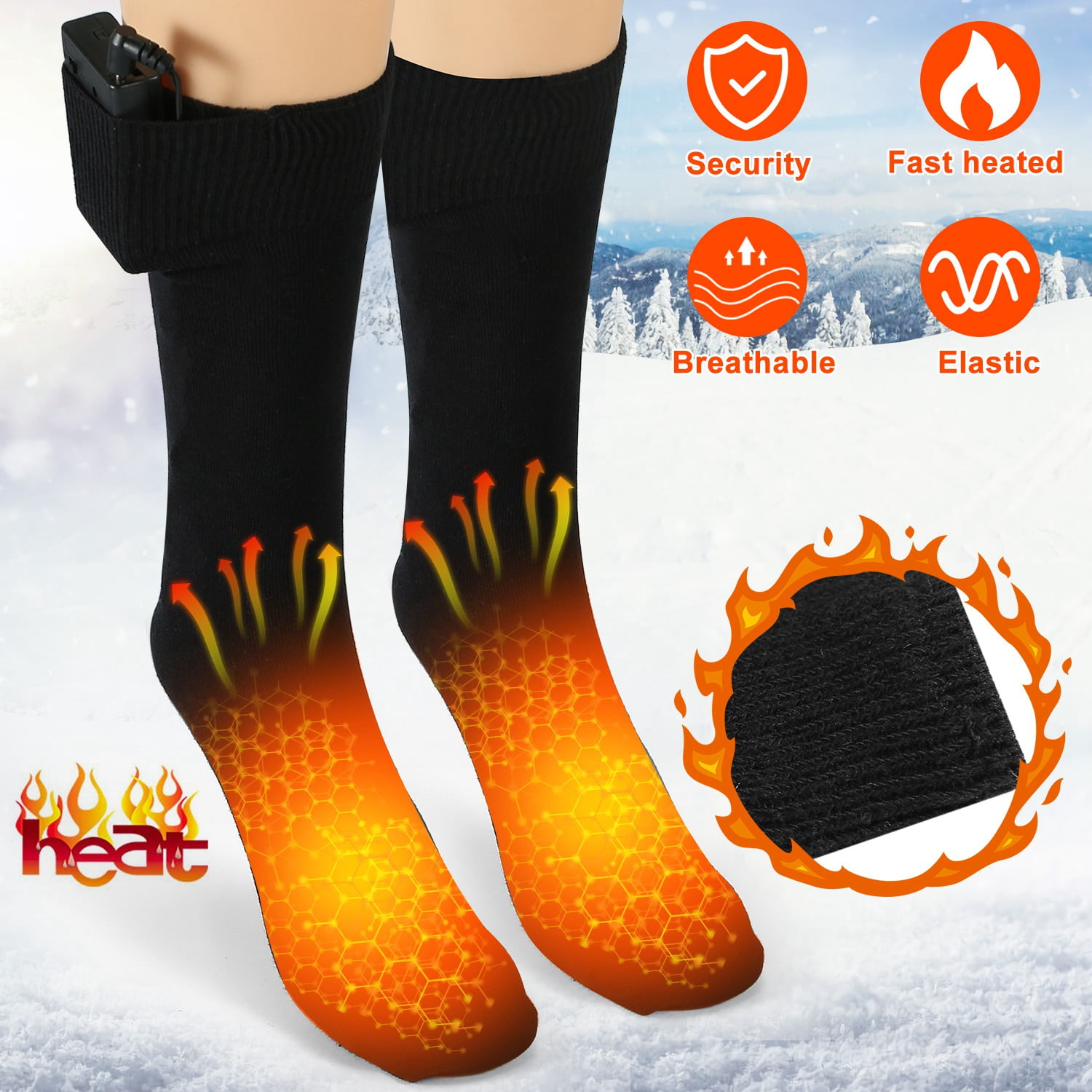 Electric Heating Socks Battery Powered Heated Warm Winter Socks Outdoor Sport US 