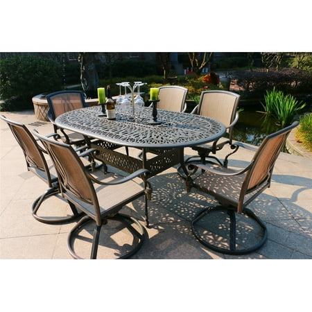 Matterhorn Outdoor Patio Dining Set With All Swivel Rockers Cast Aluminum 7 Piece Accuweather Matterhorn Outdoor Patio Dining Set, Outdoor Patio Table With Swivel Chairs