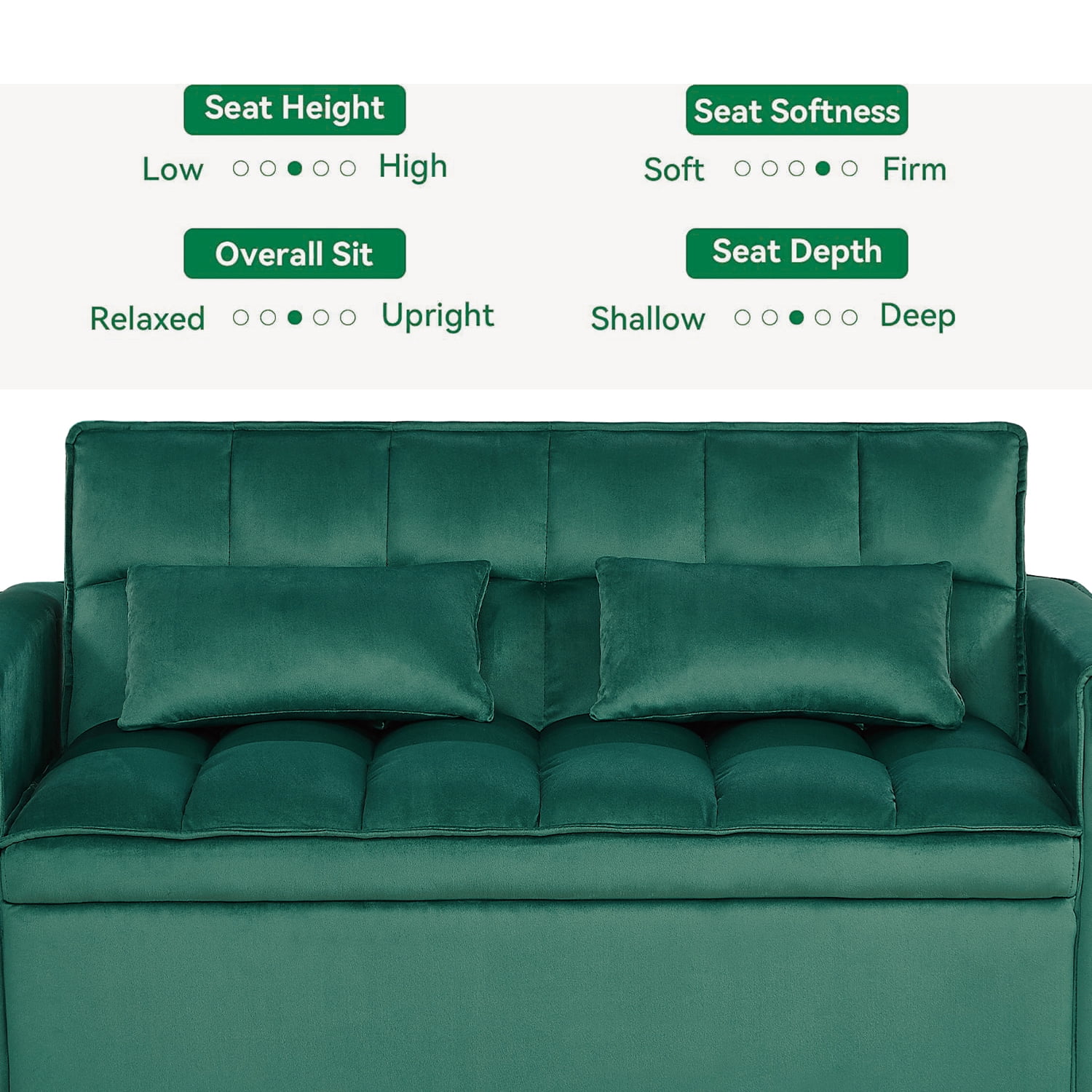 3-IN-1 Convertible Sofa Bed | Compact 2-seater sofa bed | 53.5-inch Velvet Fabric Sofa | Suitable for apartments, small flats, motorhomes, children's rooms, client reception areas, office rest areas,