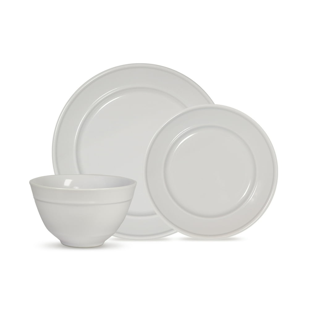 Mainstays Elevated Rim 12Piece Round Stoneware Dinnerware Set, White